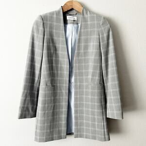 NWOT Calvin Klein Gray & Light Blue Windowpane Suiting Overcoat‎ women’s size 2